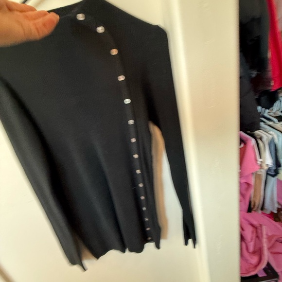 Black Ribbed Button-Up Sweater - Picture 2 of 5